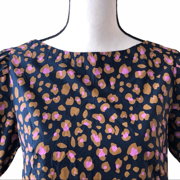 J. Crew Marlene blouse top animal print puff sleeve navy purple XXS like new - Picture 3 of 11